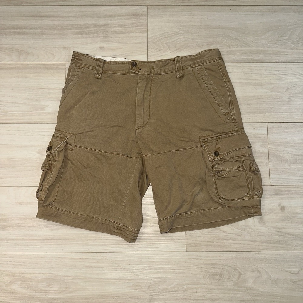 VTG Polo Ralph Lauren Drill Cargo Shorts 36 Beige Tan Military Paratrooper Baggy